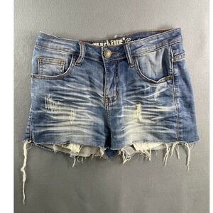 Machine Distressed Denim Cutoff Shorts Y2K Grunge Streetwear Blue Cotton Size 28